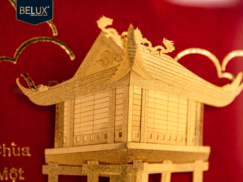 Tranh Chùa Một Cột Dát Vàng 24k 25x25cm